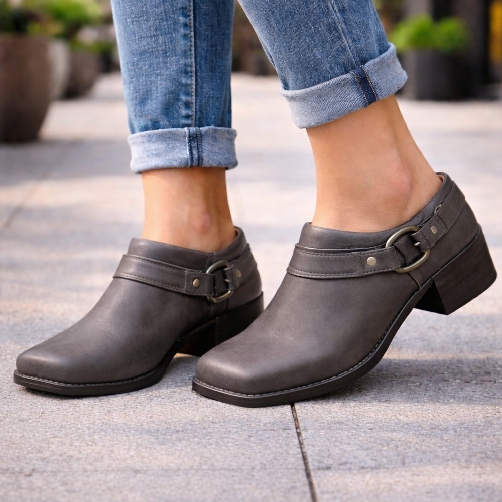 Lower East Side Gray Ankle Booties Womens Size 9.5 Buckle‎ Strap Low Block Heel